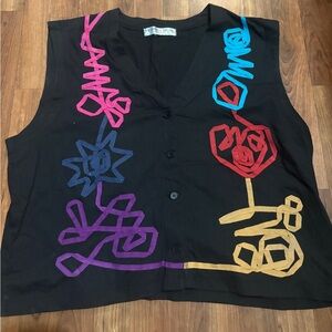 Victoria Jones Woman Black Vest with Multicolor Abstract Design